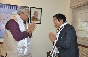 The Governor of Arunachal Pradesh Shri PB Acharya with Former Chief Minister Shri.  Gegong Apang in the Siang Room at Raj Bhavan Itanagar on 1st February� 2017.